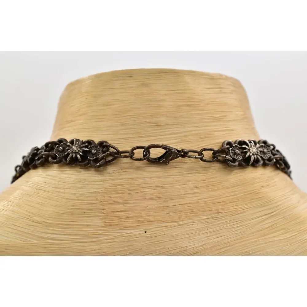 Vintage Heart Collar Necklace Chunky Crystal Linked Rustic Heavy 1990s BinBL